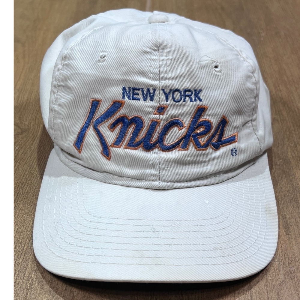Vintage New York Knicks Snapback Hat White Blue Orange Script Youngan Cap